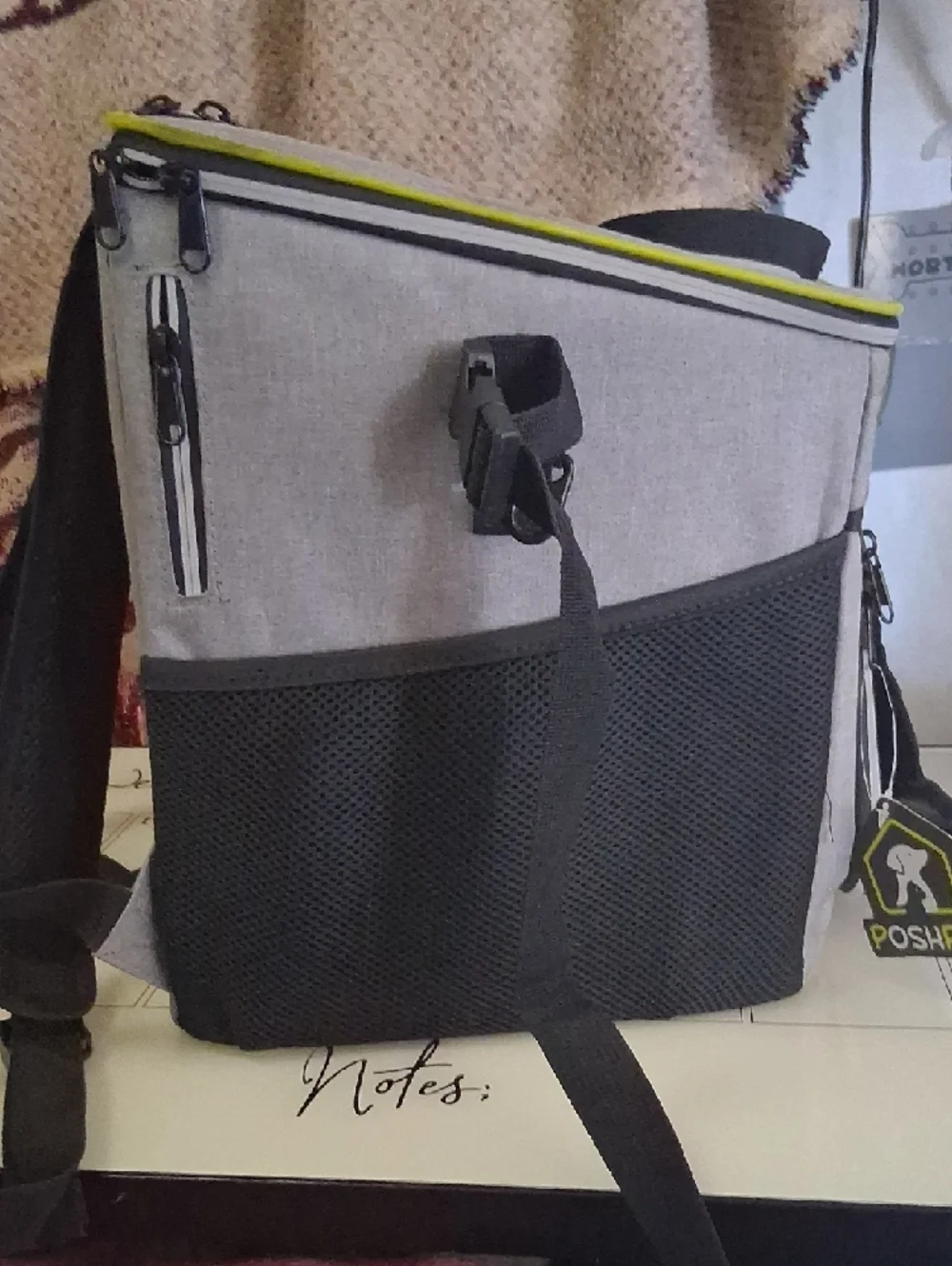 Gray & Black Pet Carrier Bag with Lime Trim